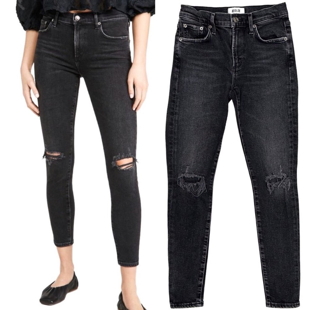 Agolde Sophie Mid-Rise Skinny Ankle Jeans in Trademark Washed Black Denim Sz 24